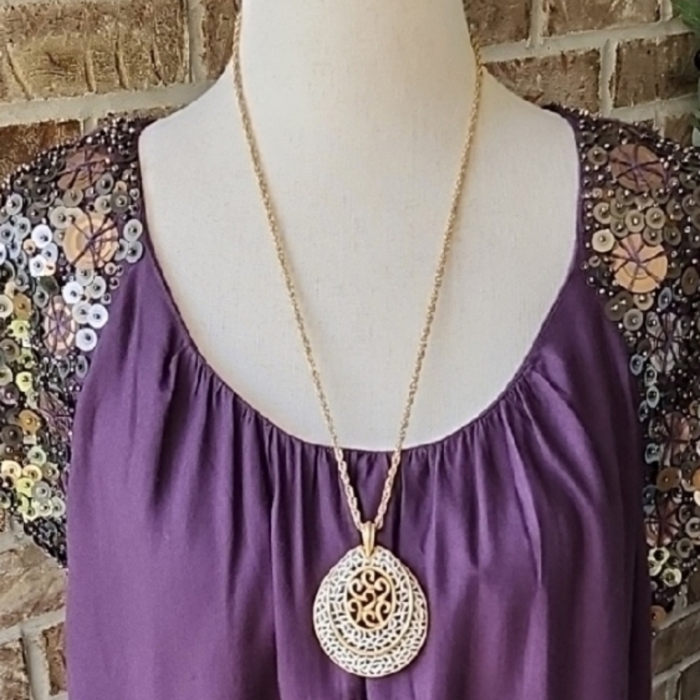 Victorian Symbolic Gold and White Pendant Necklace